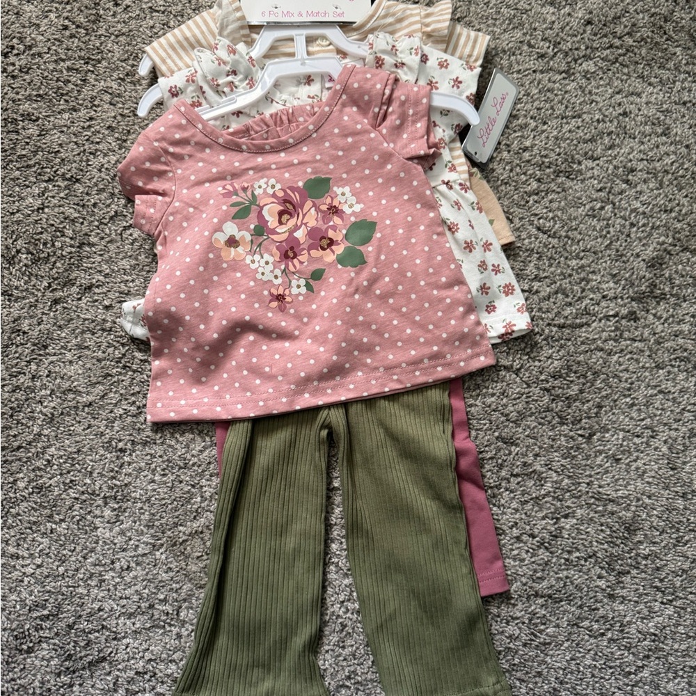 Little Lass Pink Floral Top and Green Pants Set